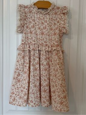 NORALEE Alice Dress Pink Toile Floral Size 6 Girls Vintage Inspired Party Dress
